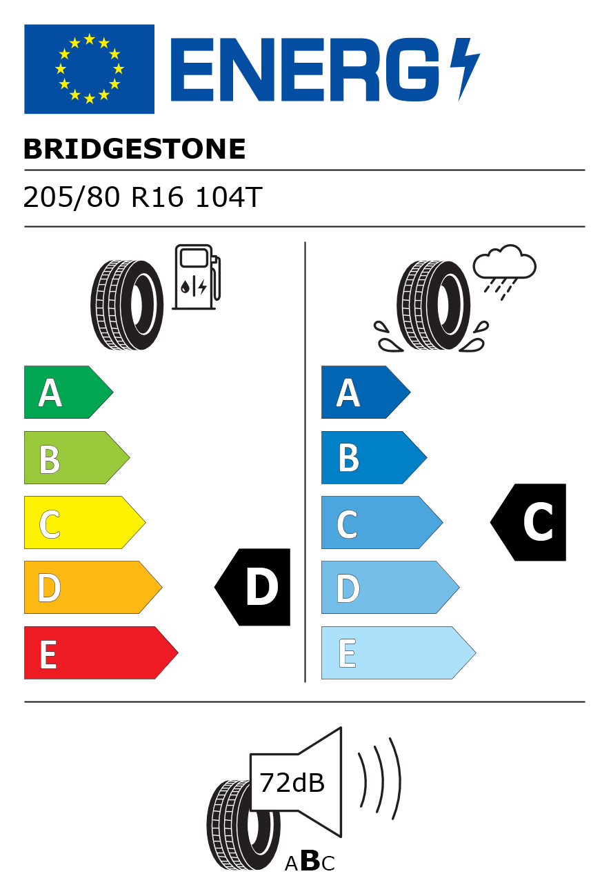 Etichetta energetica per BRIDGESTONE 205 80 R16 104T DUELER A T 001